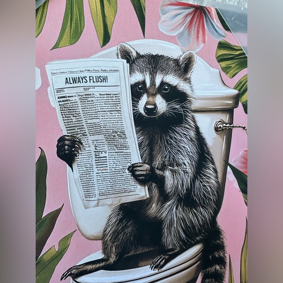 Raccoon on Toilet reading Paper “ Always Flush “  Bathroom Wall Art Home Decor - Picture 4 of 11